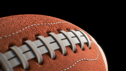 American football Pigskin close up shallow depth of field with black background 3d illustration