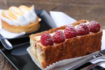 French pastries with raspberries and lemon