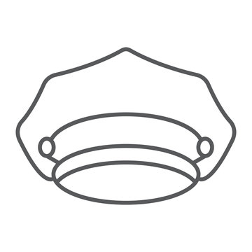 Police hat thin line icon, police and uniform, cap sign, vector graphics, a linear pattern on a white background.