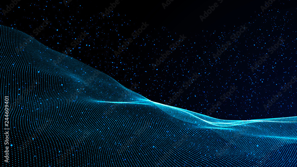 Poster music abstract background blue. abstract polygonal low poly wave background with connecting dots and