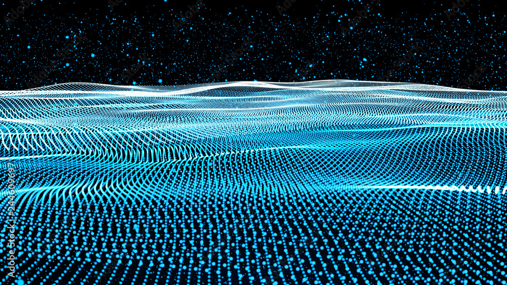 Poster music abstract background blue. abstract polygonal low poly wave background with connecting dots and