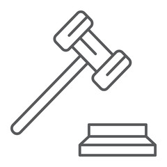 Gavel thin line icon, justice and judge, hammer sign, vector graphics, a linear pattern on a white background.