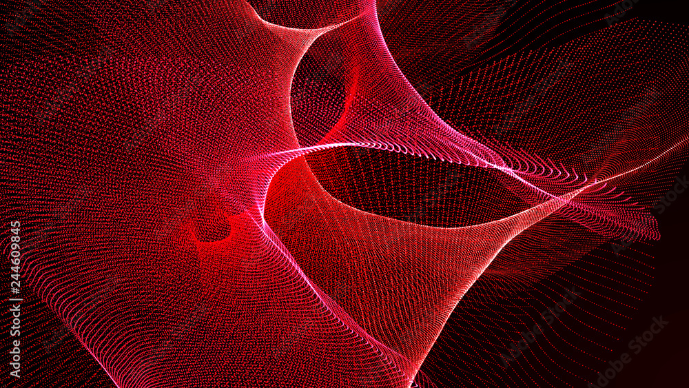 Poster clash of musical waves. interweaving of atomic particles in space. network connection structure. lar