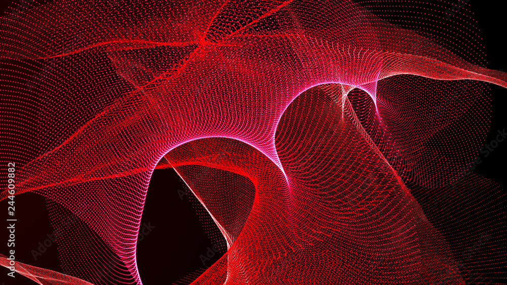 Poster clash of musical waves. interweaving of atomic particles in space. network connection structure. lar