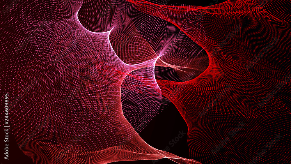 Poster clash of musical waves. interweaving of atomic particles in space. network connection structure. lar