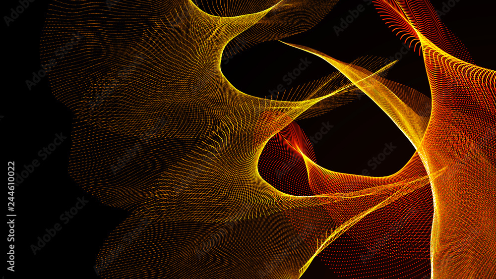 Poster clash of musical waves. interweaving of atomic particles in space. network connection structure. lar