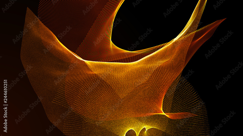 Poster clash of musical waves. interweaving of atomic particles in space. network connection structure. lar