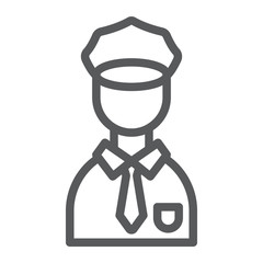 Obraz premium Policeman line icon, police and person, police officer sign, vector graphics, a linear pattern on a white background.