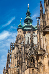 Fototapeta na wymiar Details of the facade of the Metropolitan Cathedral of Saints Vitus, Wenceslaus and Adalbert in Prague