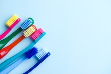Colorful toothbrushes.