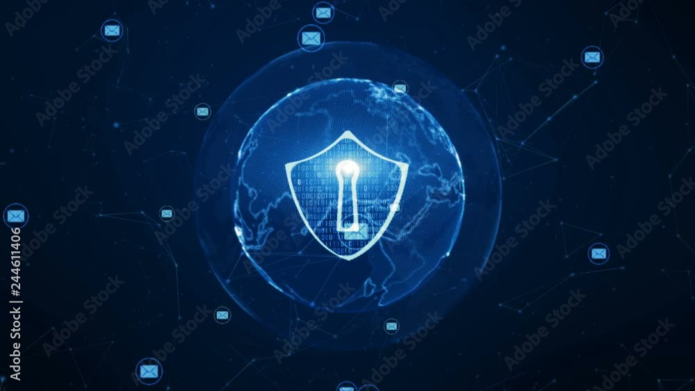 Aufkleber shield and email icon on secure global network , cyber security concept. earth element furnished by 