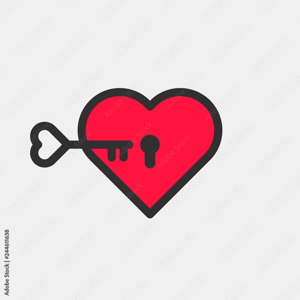 Aufkleber Red heart with with key and keyhole. Vector icon for your design.