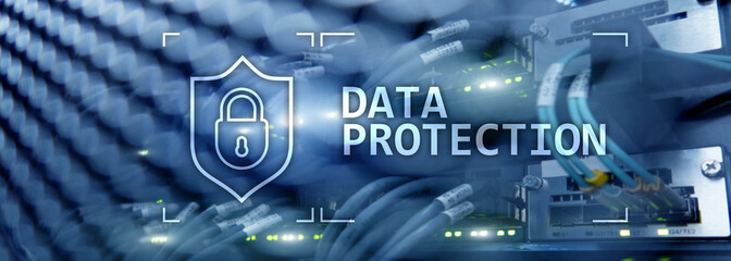 Data protection, Cyber security, information privacy. Internet and technology concept. Server room background