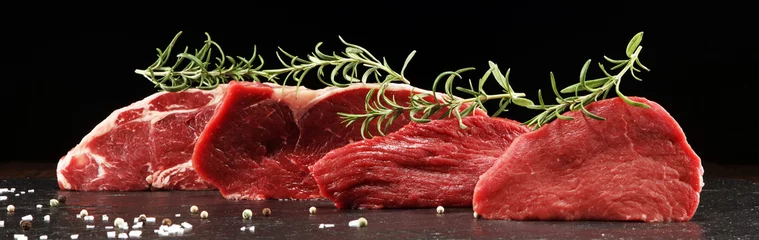 Foto auf Acrylglas Steak roh. Barbecue Rib Eye Steak, trocken gereiftes Wagyu Entrecote Steak. © beats_