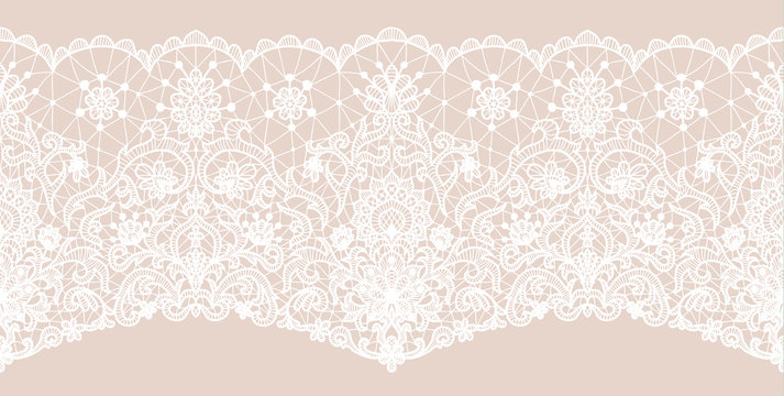 Horizontally seamless beige lace background with lace borders Stock Vector