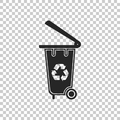 Recycle bin with recycle symbol icon isolated on transparent background. Trash can icon. Flat design. Vector Illustration