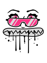 mädchen cool frau weiblich girl sonnenbrille fressen hunger gesicht beißen zähne knirschen graffiti tropfen mund lustig comic cartoon clipart design