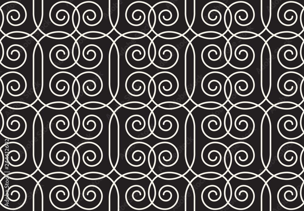 Poster Geometrical linear pattern with curls. Vector seamless texture.