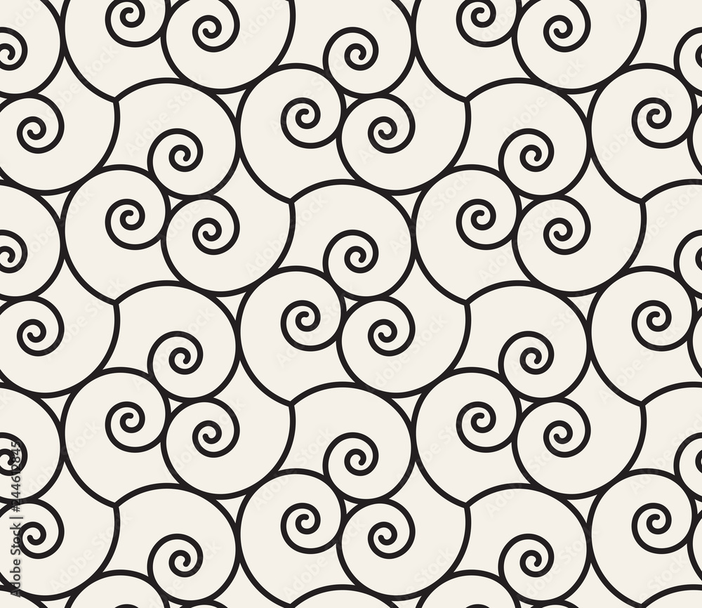 Poster Geometrical beige linear pattern with curls. Vector seamless texture.