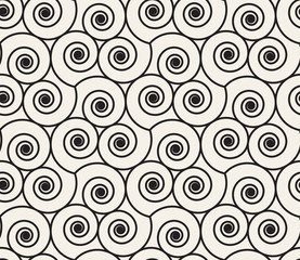 Geometrical beige linear pattern with curls. Vector seamless texture.