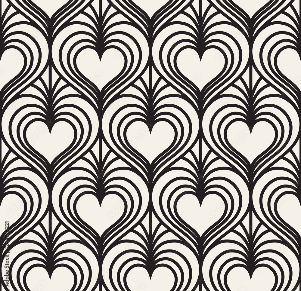 Poster Vector geometric pattern. Seamless linear pattern with hearts.