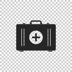 First aid kit icon isolated on transparent background. Medical box with cross. Medical equipment for emergency. Healthcare concept. Flat design. Vector Illustration