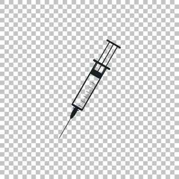 Syringe icon isolated on transparent background. Syringe sign for vaccine, vaccination, injection, flu shot. Medical equipment. Flat design. Vector Illustration