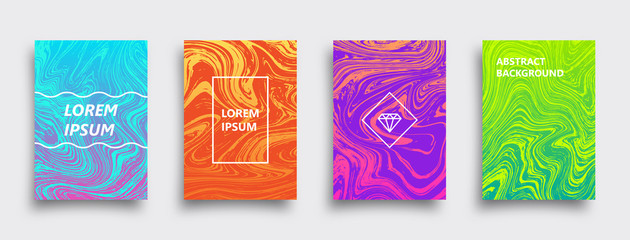 Set of vector abstract brochures. Colorful liquid textures. Marble templates with shadow.