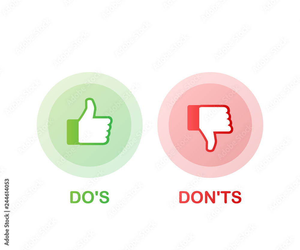 Poster do's and don'ts like thumbs up or down. flat simple thumb up symbol minimal round logotype element s