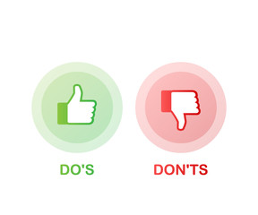Do's and Don'ts like thumbs up or down. flat simple thumb up symbol minimal round logotype element set graphic design isolated on white. Vector illustration.