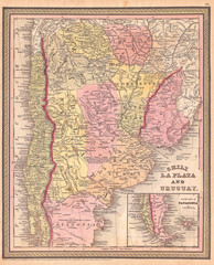 1853, Mitchell Map of Argentina, La Plata , Uruguay and Chili