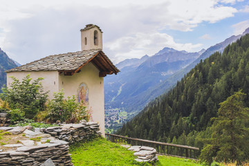 Church in an alpine village in the Gressoney valley near Monte Rosa