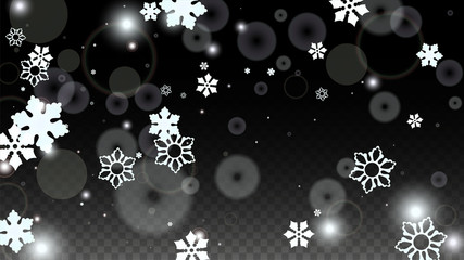Christmas  Vector Background with White Falling Snowflakes Isolated on Transparent Background. Realistic Snow Sparkle Pattern. Snowfall Overlay Print. Winter Sky. Design for Party Invitation.