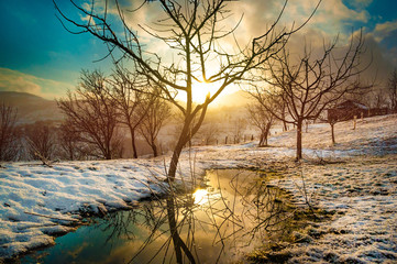 Beautiful rural countryside winter landscape