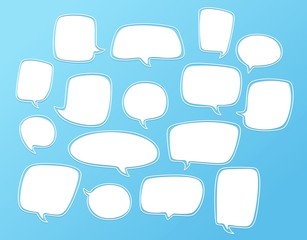 Obraz premium Set of white bubble speech designs. Dialogue templates isolated on blue background.