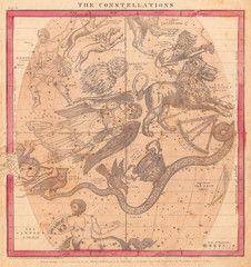 1856, Burritt, Huntington Map of the Constellations or Stars in June, May and April