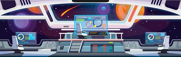 Cartoon spaceship interior design. Vector illustration © Microstocker.Pro