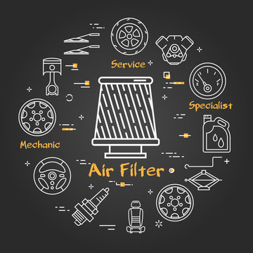 Vector black linear banner of air filter