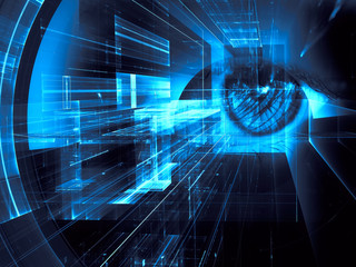 Human eye and futuristic tunnel or portal - abstract  illustration