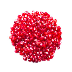 pomegranate seeds in shape of round on white background