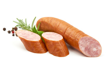 Oktoberfest Smoked Sausage, close-up, isolated on a white background