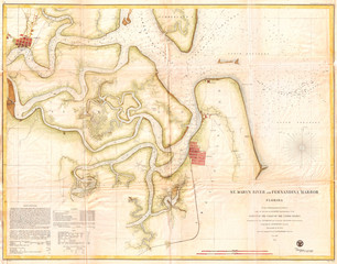 Obraz premium 1857, U.S. Coast Survey Map or Chart of St. Mary's River and Fernandina Harbor, Florida