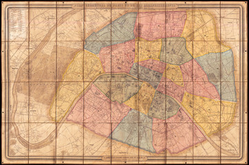 1860, Andriveau Goujon Folding Wall Map of Paris, France