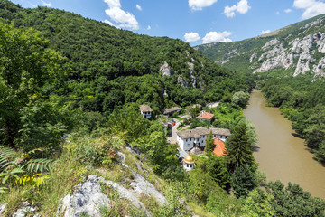 Fototapeta premium Panorama of Medieval Cherepish Monastery of The Assumption and Iskar River Gorge, Vratsa region, Bulgaria