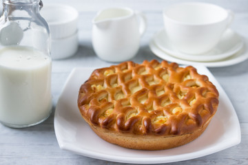 Homemade pie with cottage cheese.