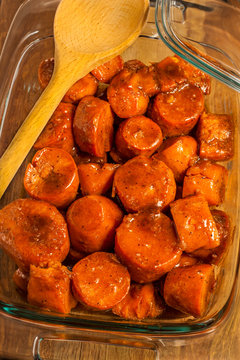 Dish of candied baked sweet potatoes