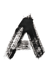 The English alphabet, the letter "A" is written in black paint on a white isolated background