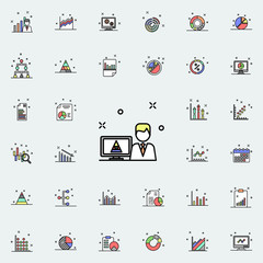 presentation on the computer diagram colored icon. Business charts icons universal set for web and mobile