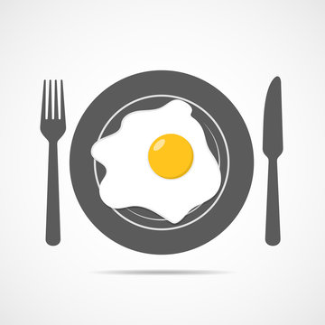 Fried egg on a plate. Vector illustration