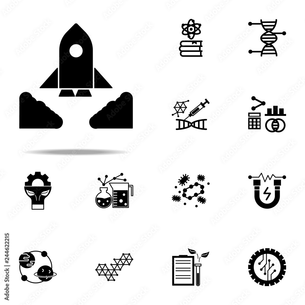 Poster rocket, seo icon. genetics and bioenginnering icons universal set for web and mobile